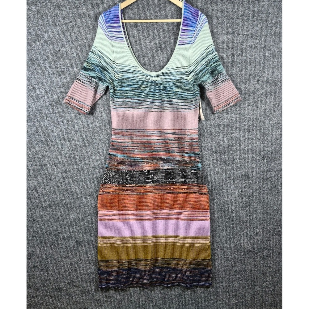 Anthropologie Ribbed Knit Sweater Midi Dress Women's XL Rainbow Striped
